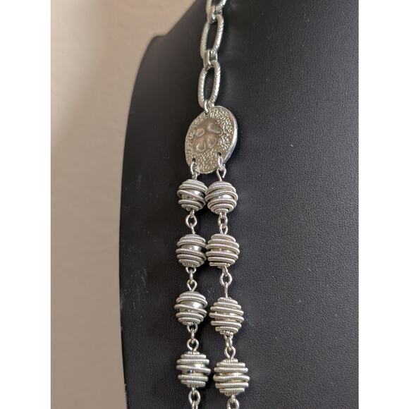 Chico's Designer Signed Chunky Silver Tone Bead Ball 1 to 2 Strand Necklace - Picture 3 of 9